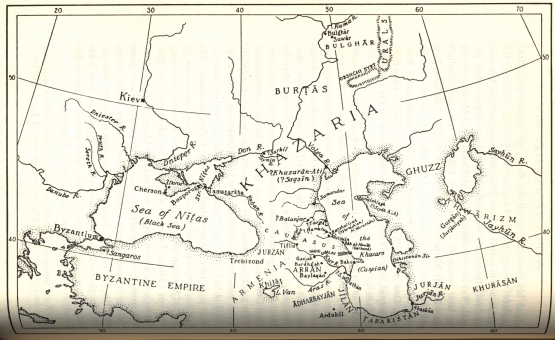 Map of KHAZARIA, page 88 from The History of the Jewish Khazars by D.M. Dunlop