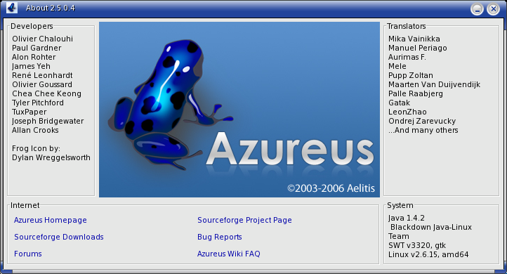 Azureus 2.5.04 About info