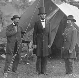 Allan Pinkerton, President Abraham Lincoln (with bow tie), and Major General John A. McClernand; Antietam, Maryland, September-October 1862
